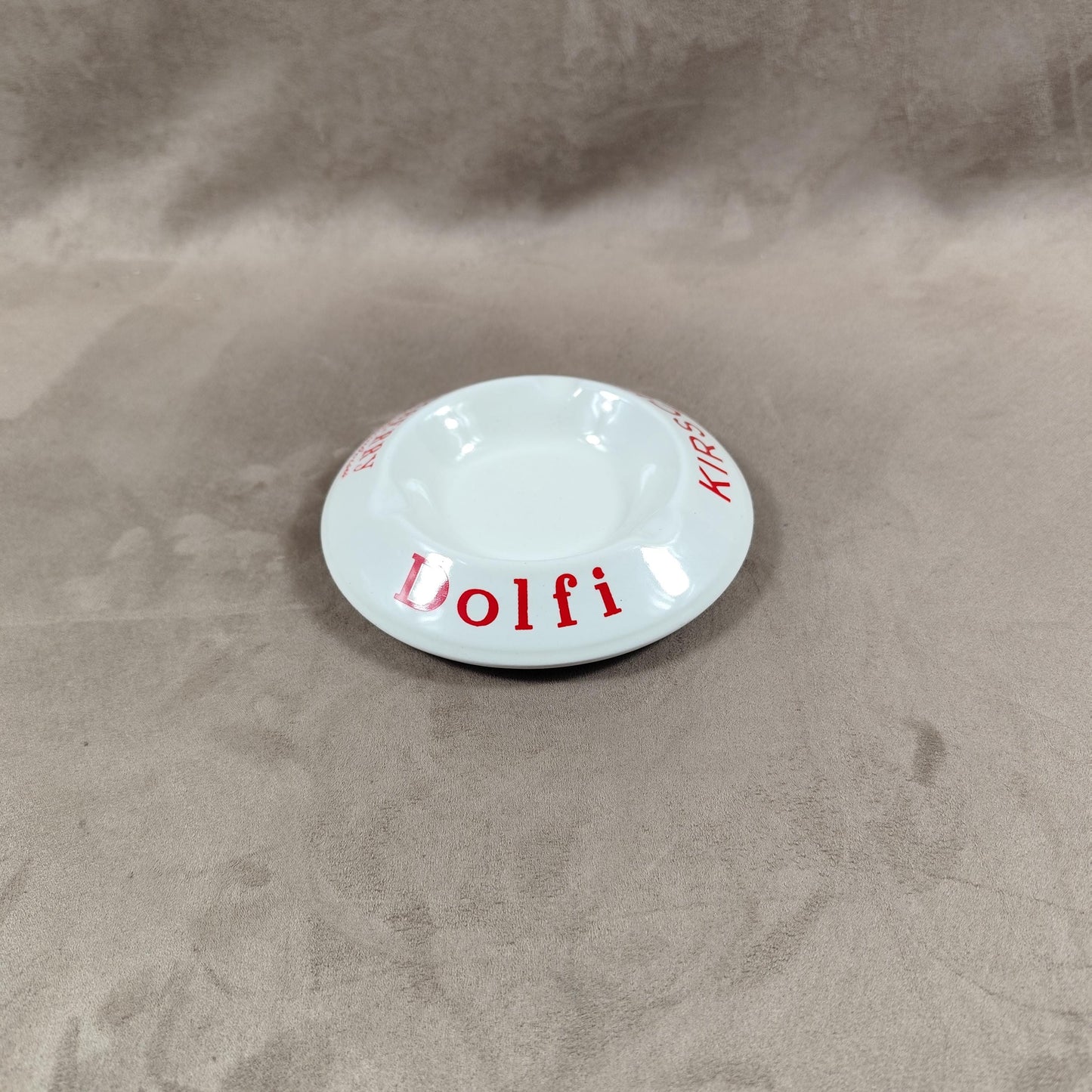 Cendrier publicitaire Dolfi Kirsch Framberry en faience Moulin des Loups 1960