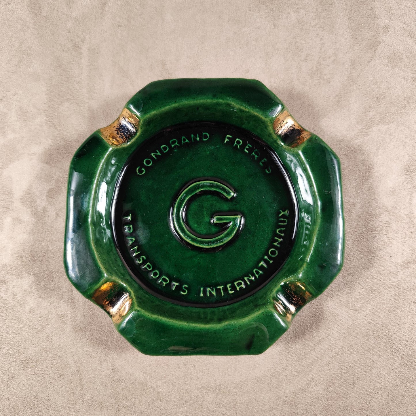 Cendrier Publicitaire en faience Gondrand Frères Transports Internationaux Made in France Vintage 1970