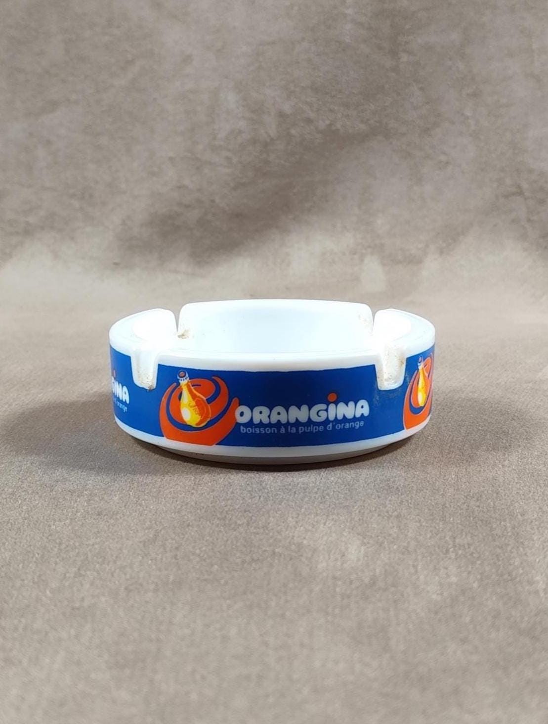 Cendrier en verre blanc vintage Orangina Made in France
