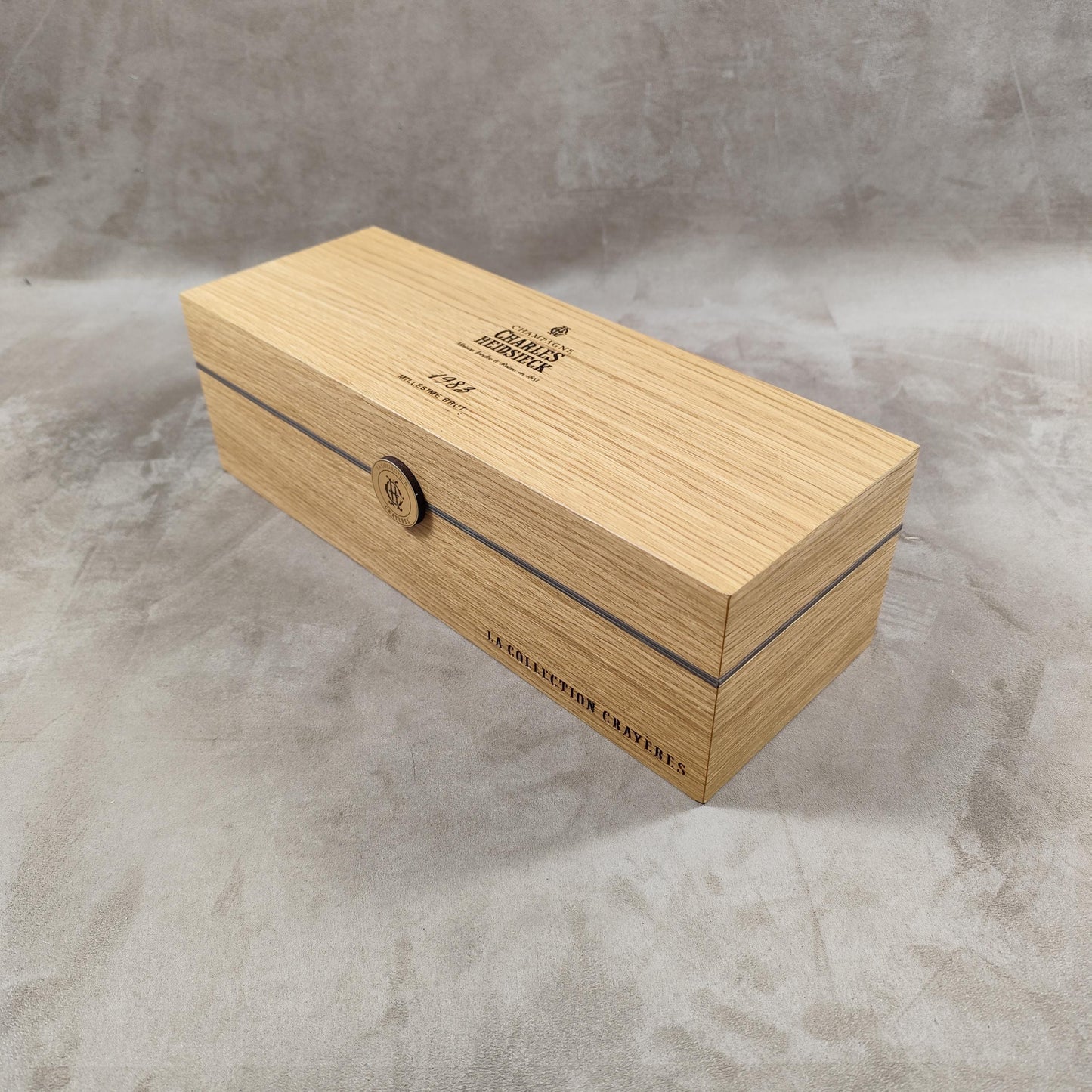 Caisse en bois pour bouteilles de champagne Charles Heidsieck Made in France Années 1980