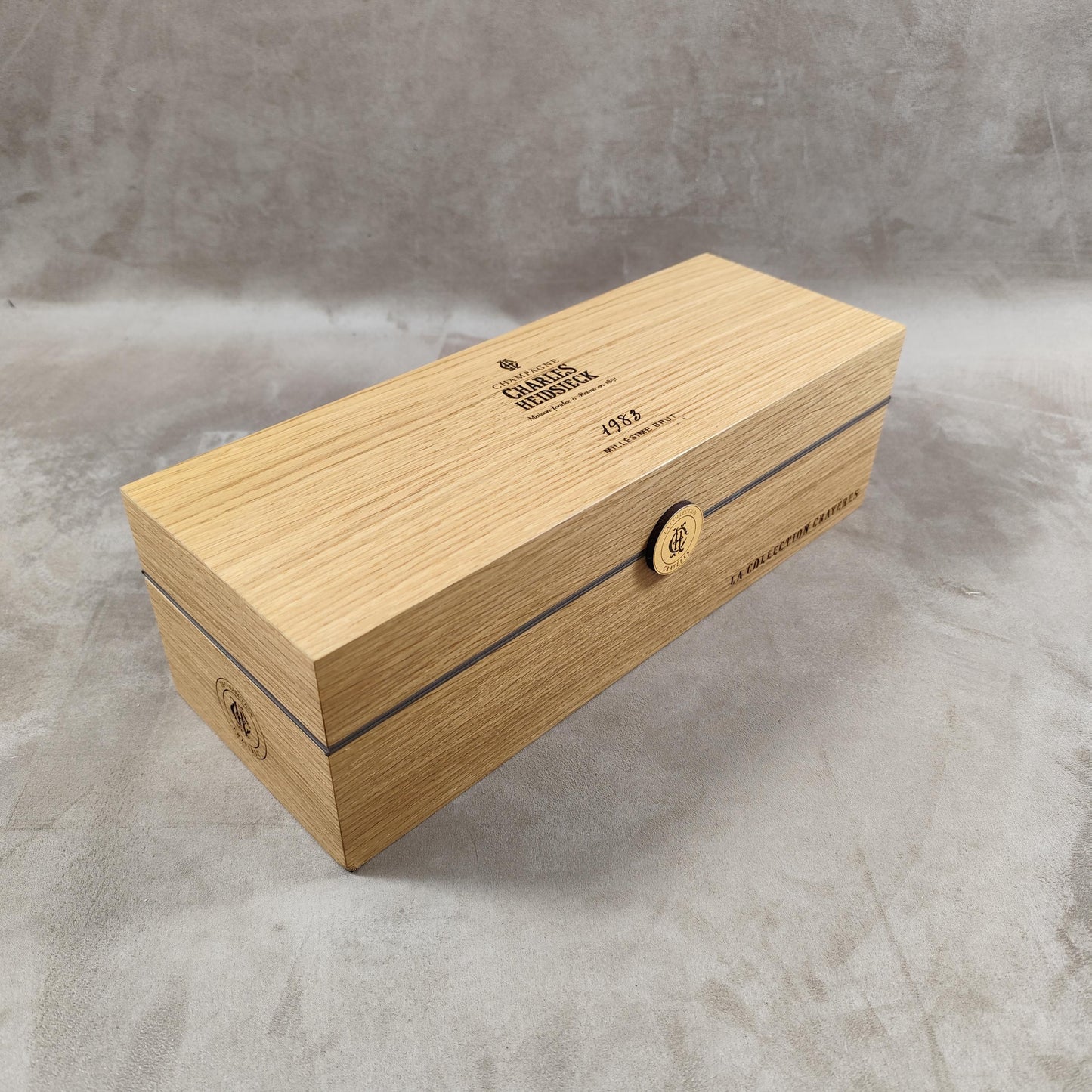 Caisse en bois pour bouteilles de champagne Charles Heidsieck Made in France Années 1980