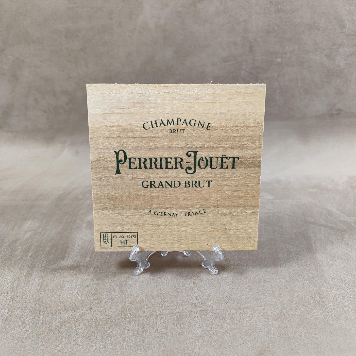 Planche en bois décorative pour bouteilles de champagne Perrier-Jouët grand brut Made in France Années 1980