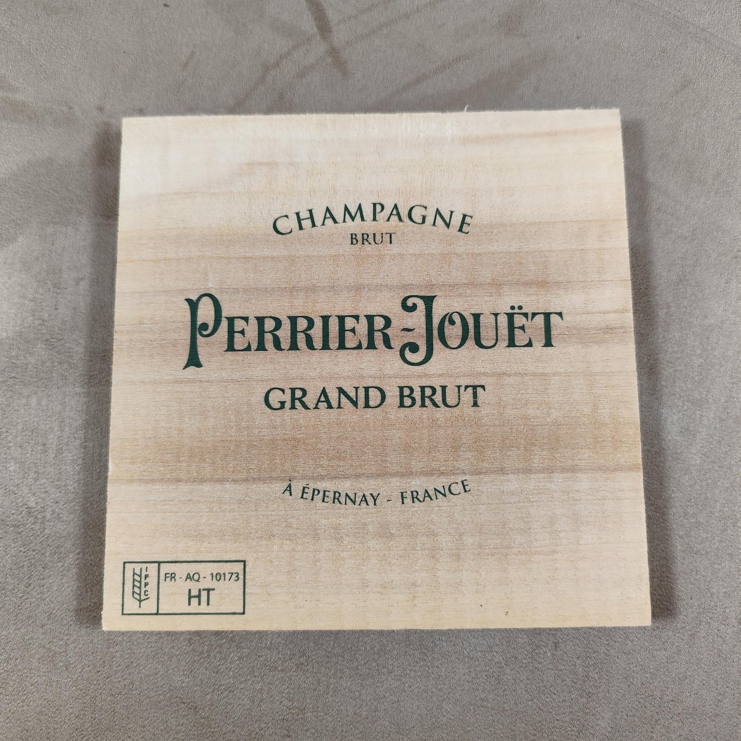 Planche en bois décorative pour bouteilles de champagne Perrier-Jouët grand brut Made in France Années 1980