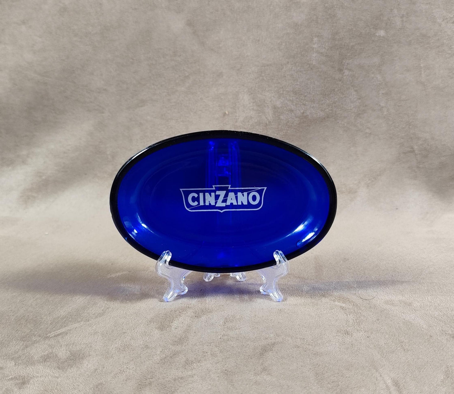 Cendrier Cinzano Bianco publicitaire vintage en verre bleu Made in France Années 1960