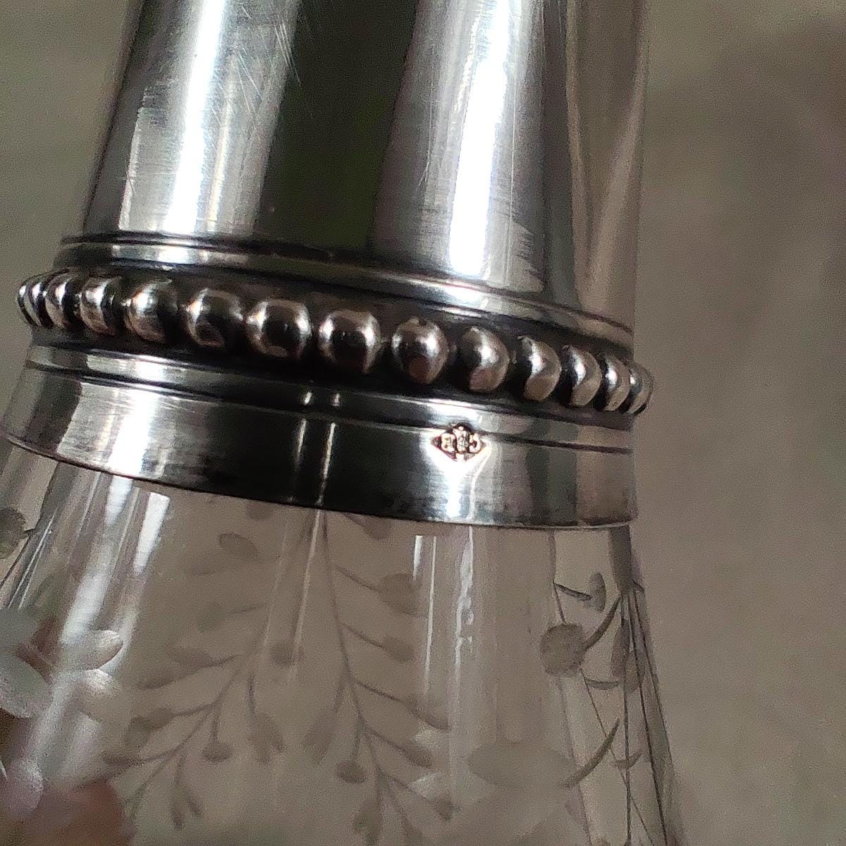 Carafe à liqueur en cristal et argent massif 925 Made in France Vintage 1900