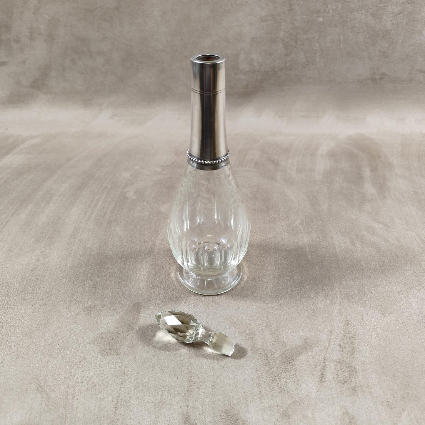 Carafe à liqueur en cristal et argent massif 925 Made in France Vintage 1900