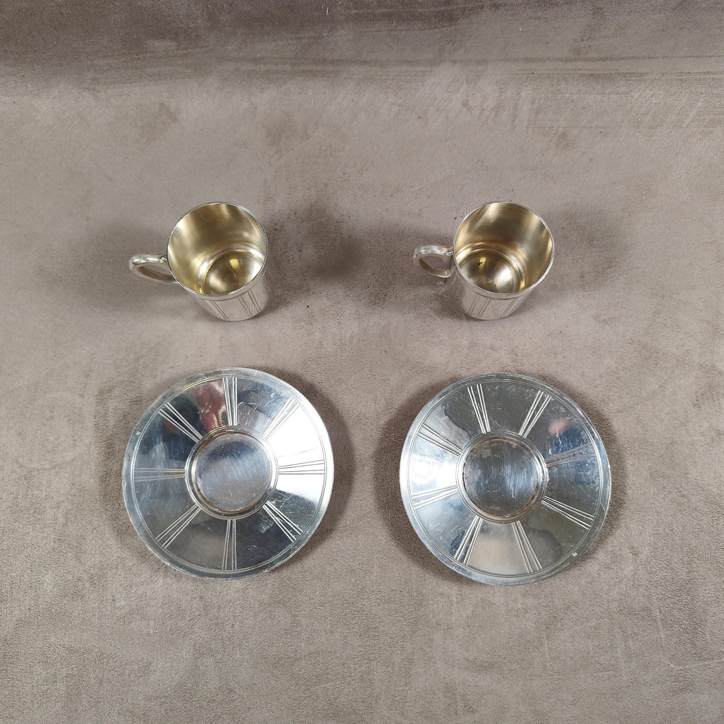 Lot de 2 tasses à café en métal argenté Ravinet d'Enfert Made in France Vintage
