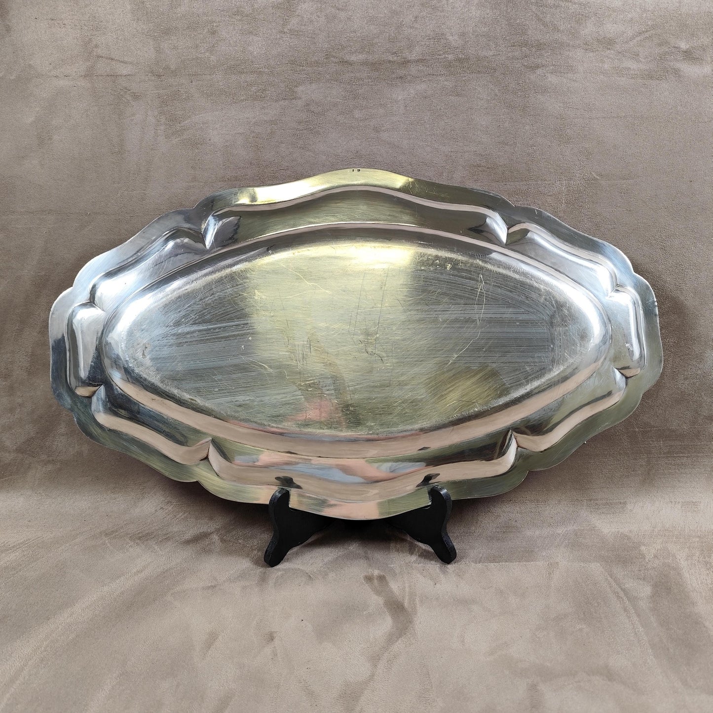 Plat de service en métal argenté avec poinçons d'orfèvre Made in France Vintage 1900