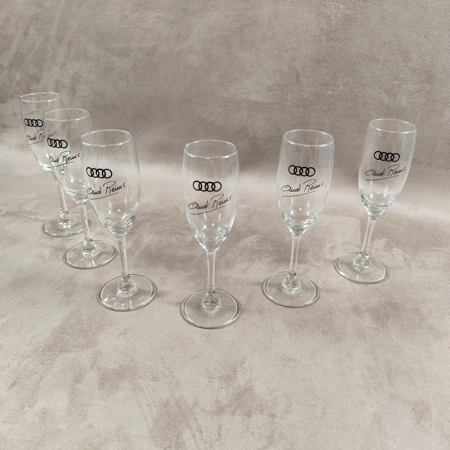 Lot de 6 flutes à Champagne publicitaire Audi Reims Made in France Vintage 1980