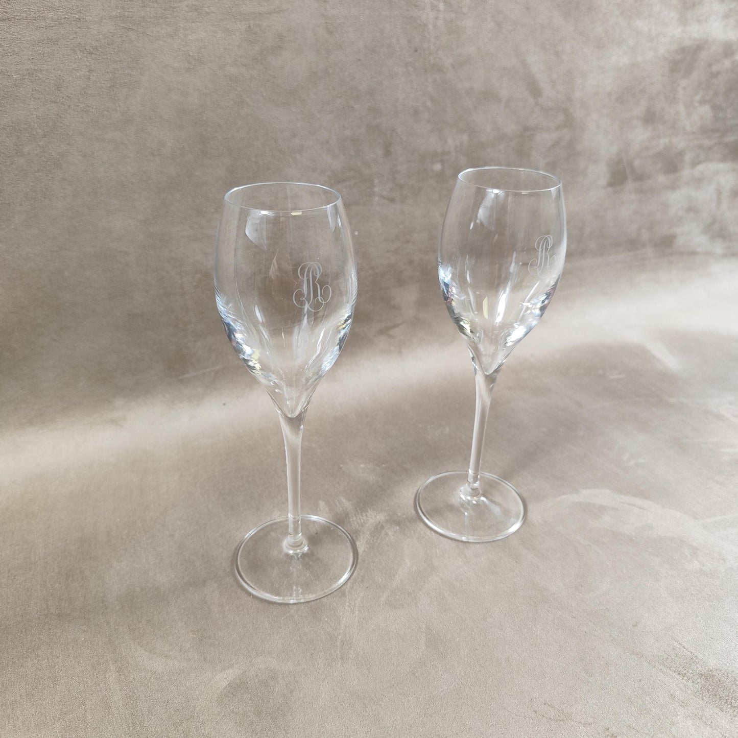 Lot de 2 flutes en verre Champagne Louis Roederer Reims Made in France Vintage 1980