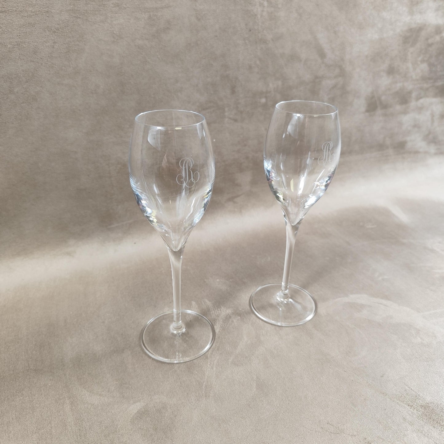 Lot de 2 flutes en verre Champagne Louis Roederer Reims Made in France Vintage 1980