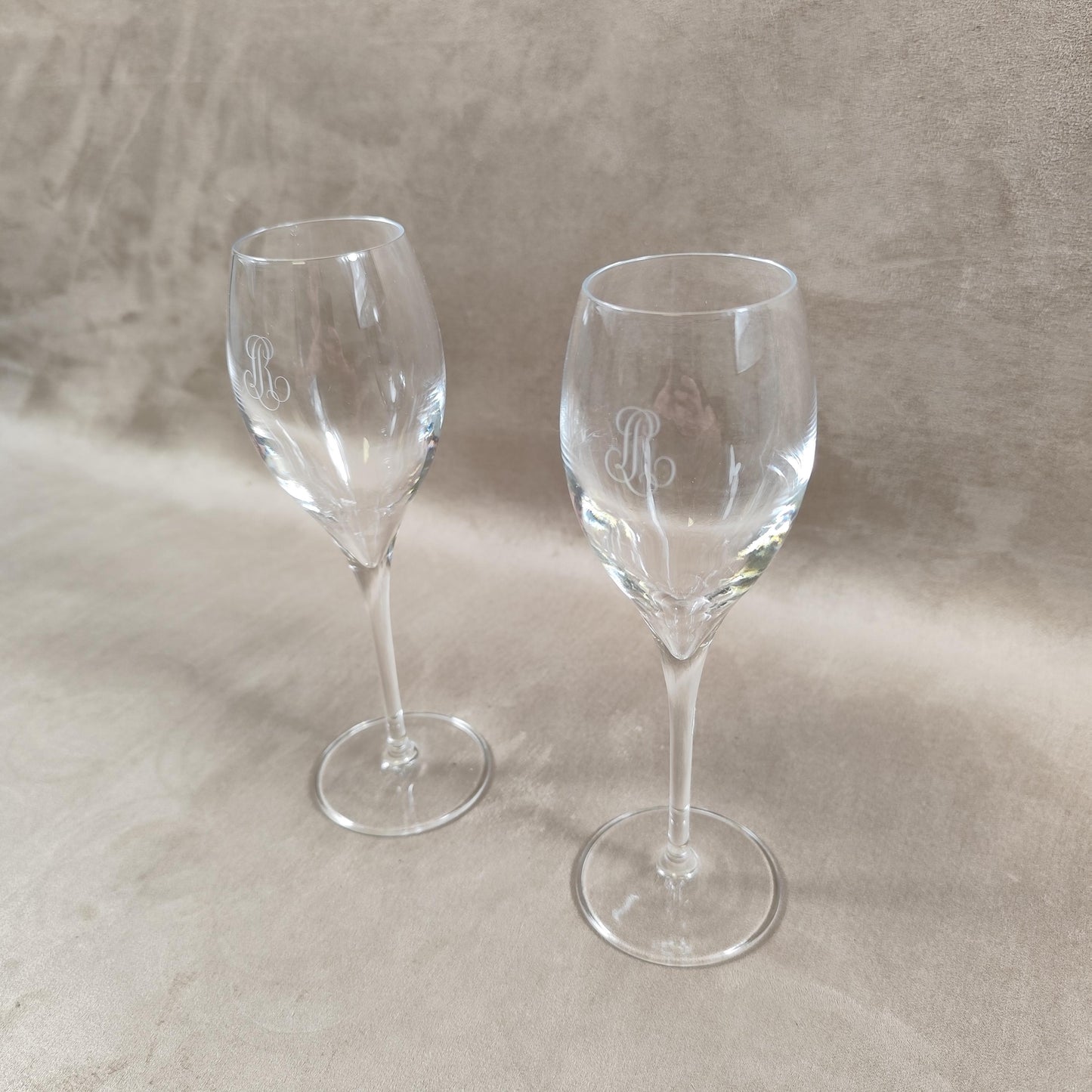 Lot de 2 flutes en verre Champagne Louis Roederer Reims Made in France Vintage 1980