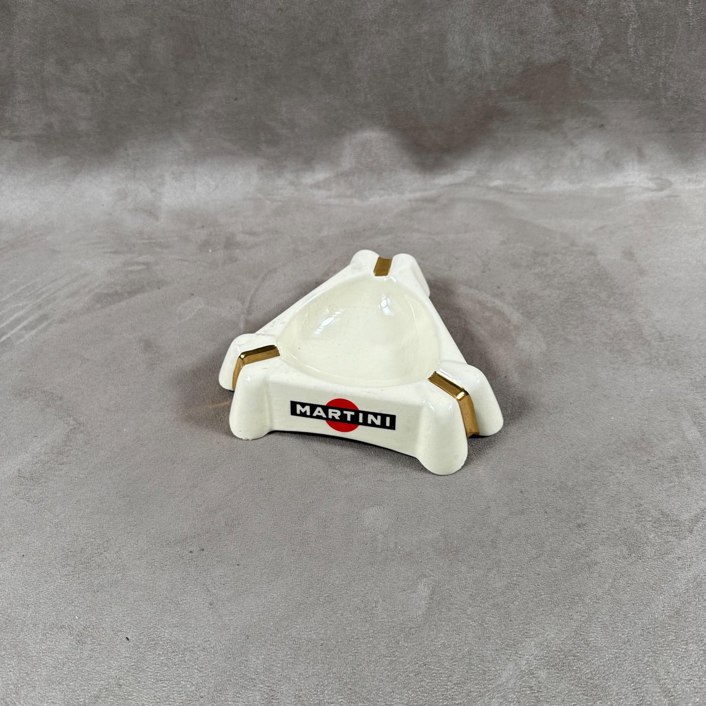 RARE Cendrier MARTINI triangulaire publicitaire vintage en porcelaine de Badonvilliers Made in France Années 1950