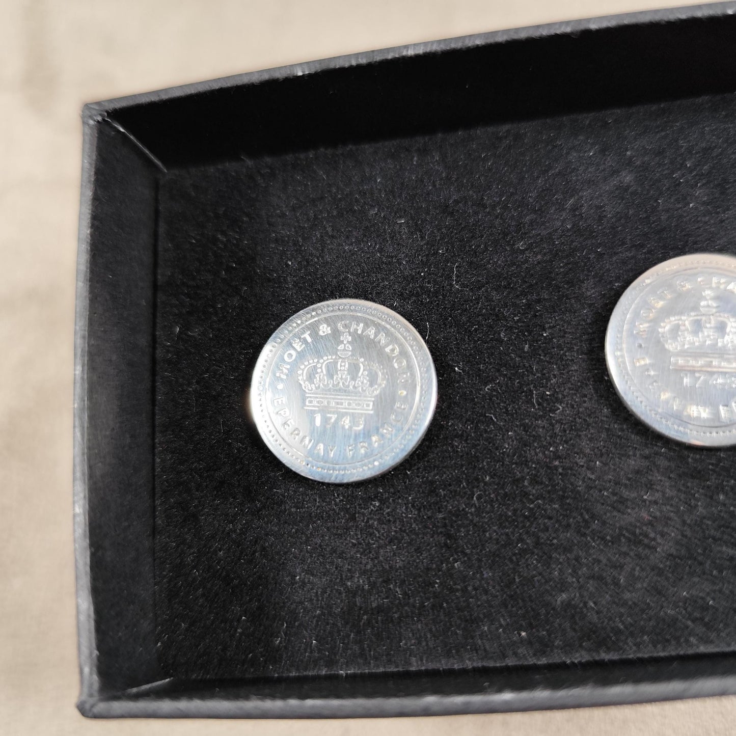 Paire de Bouton de manchette en Argent Massif 925 Champagne Moet & Chandon Made in France Vintage 1980