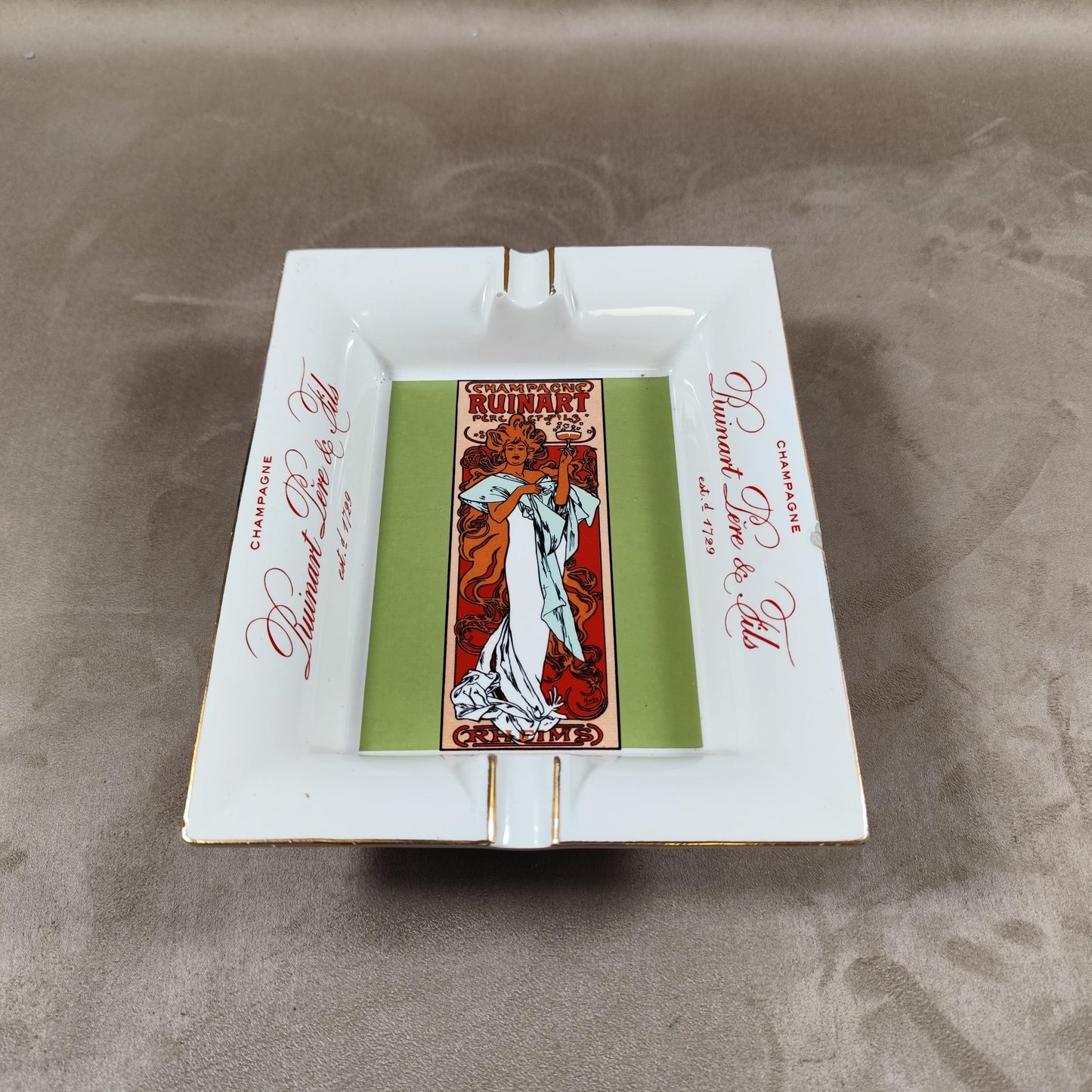 RARE Cendrier Publicitaire Champagne Ruinart faience d'art PORCERAM St Zacharie Made in France Vintage 1950