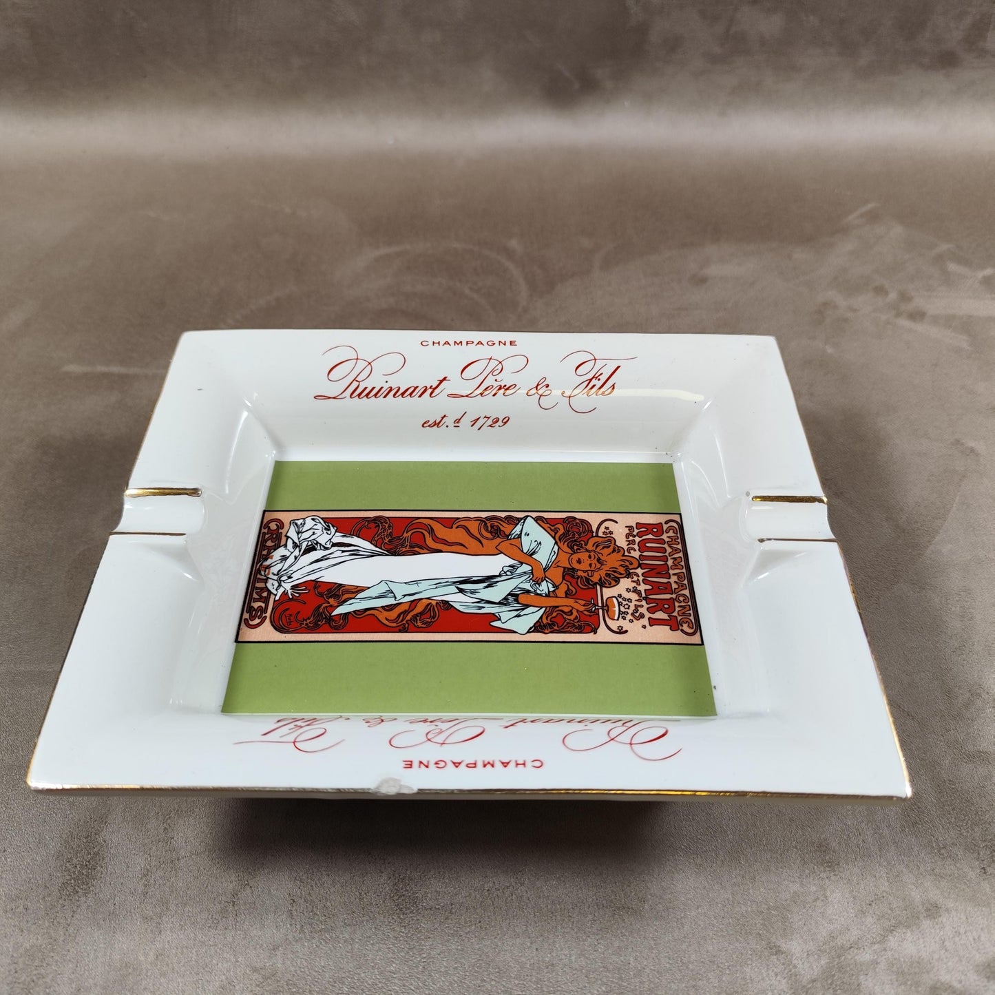 RARE Cendrier Publicitaire Champagne Ruinart faience d'art PORCERAM St Zacharie Made in France Vintage 1950