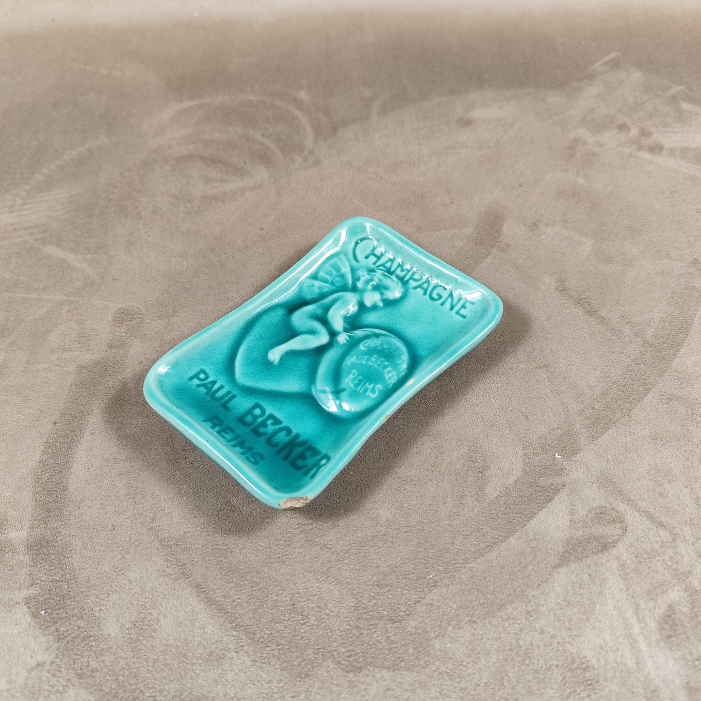 Cendrier publicitaire Champagne Paul Becker en faience Made in France Vintage 1900