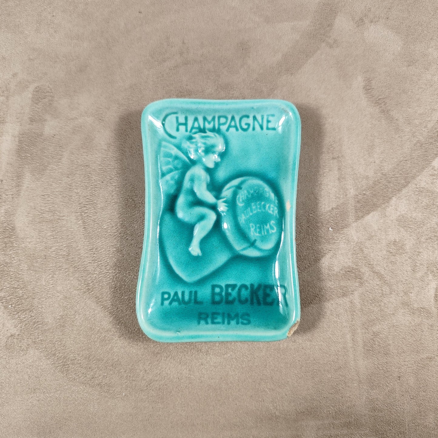 Cendrier publicitaire Champagne Paul Becker en faience Made in France Vintage 1900