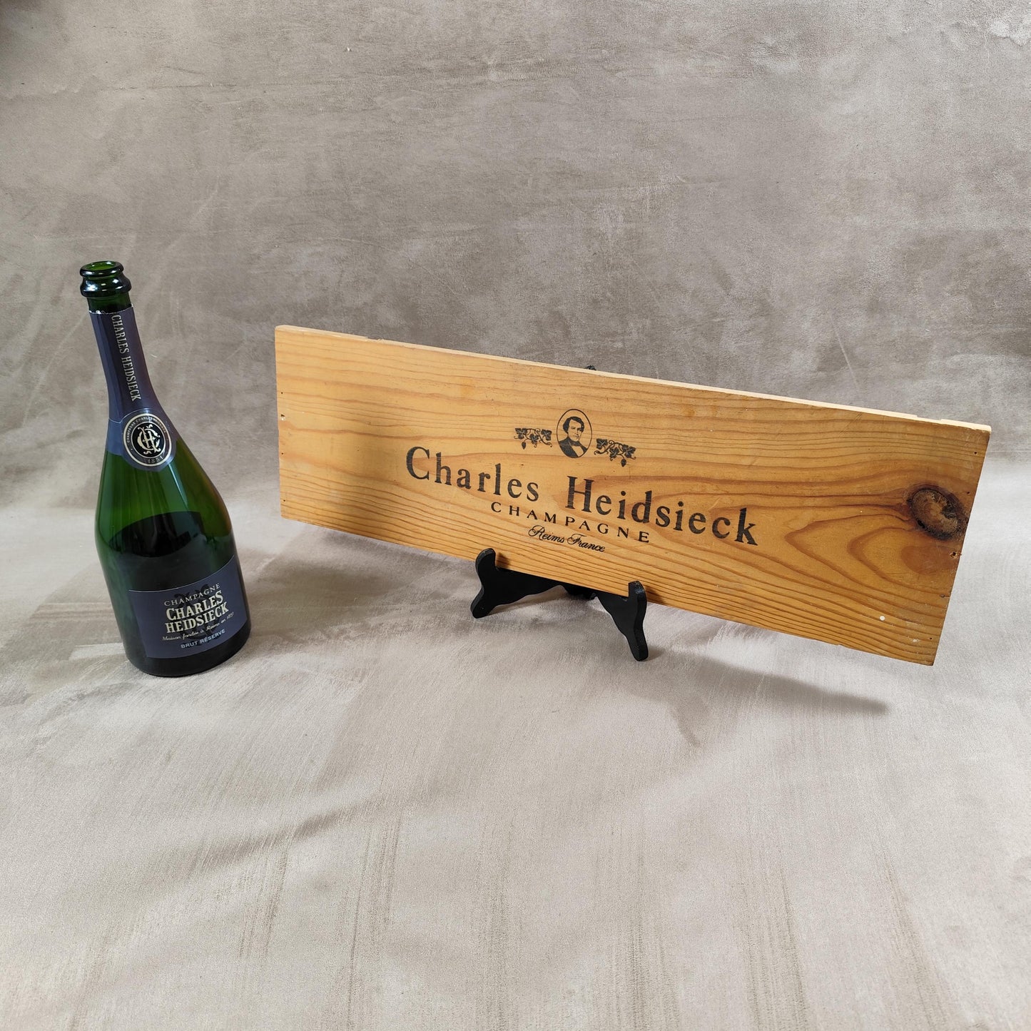 Planche de boite pour bouteilles de champagne Charles Heidsieck Made in France Années 1980