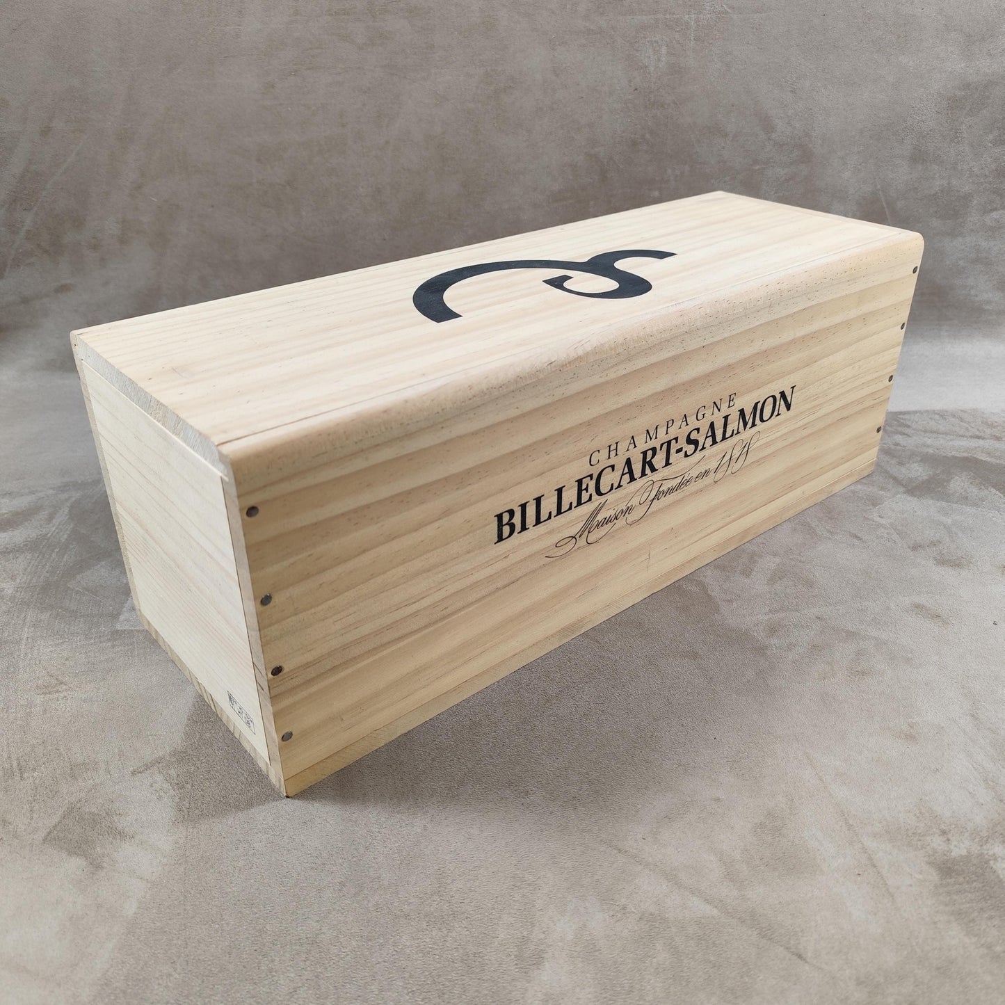 Caisse en bois de champagne Billecart Salmon Made in France Années 1970