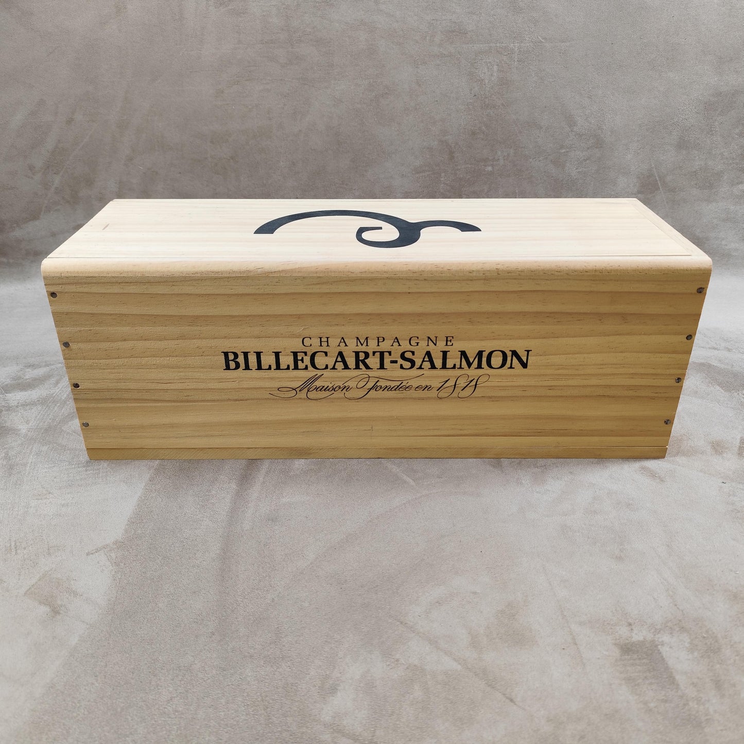 Caisse en bois de champagne Billecart Salmon Made in France Années 1970