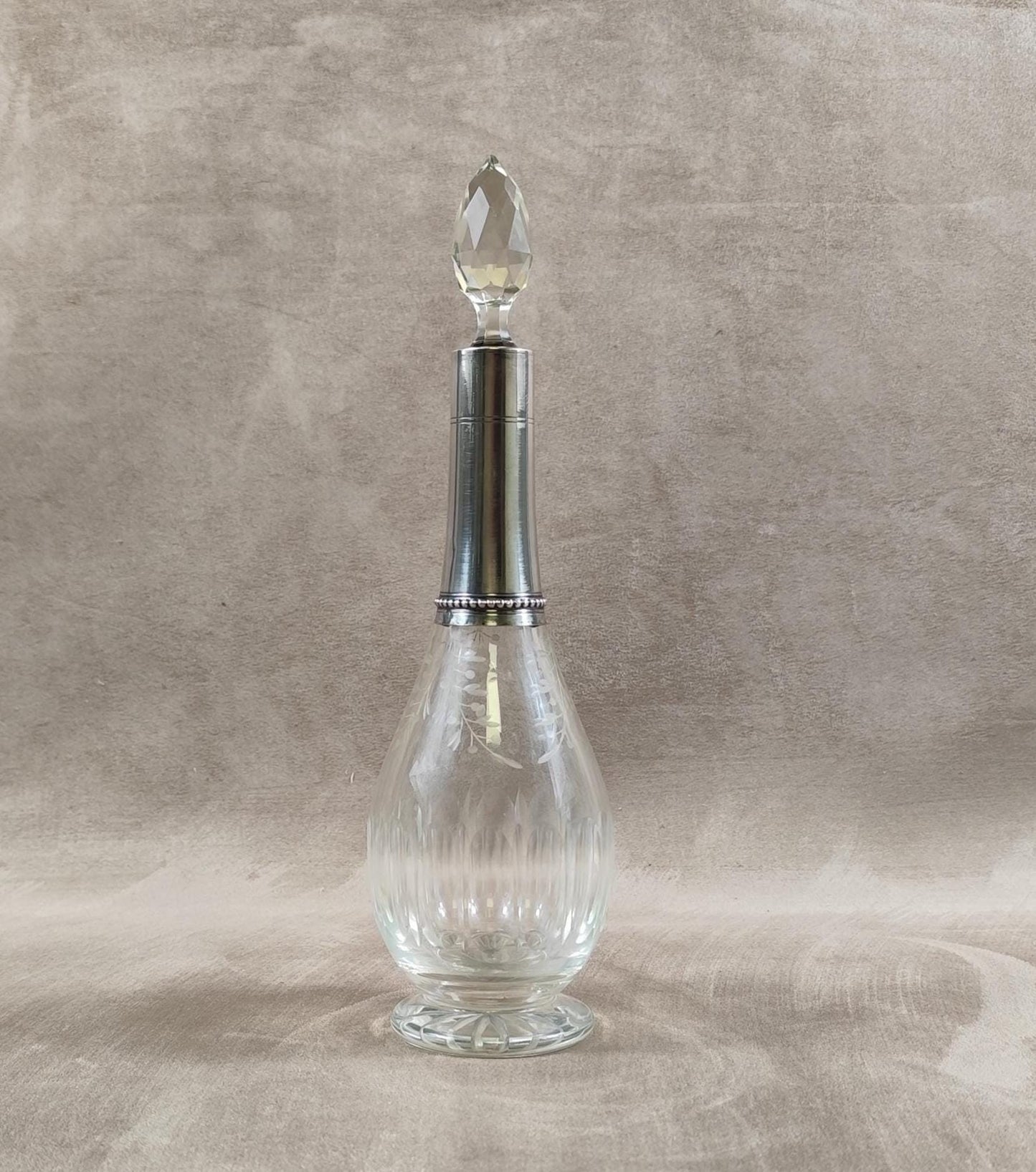 Carafe à liqueur en cristal et argent massif 925 Made in France Vintage 1900