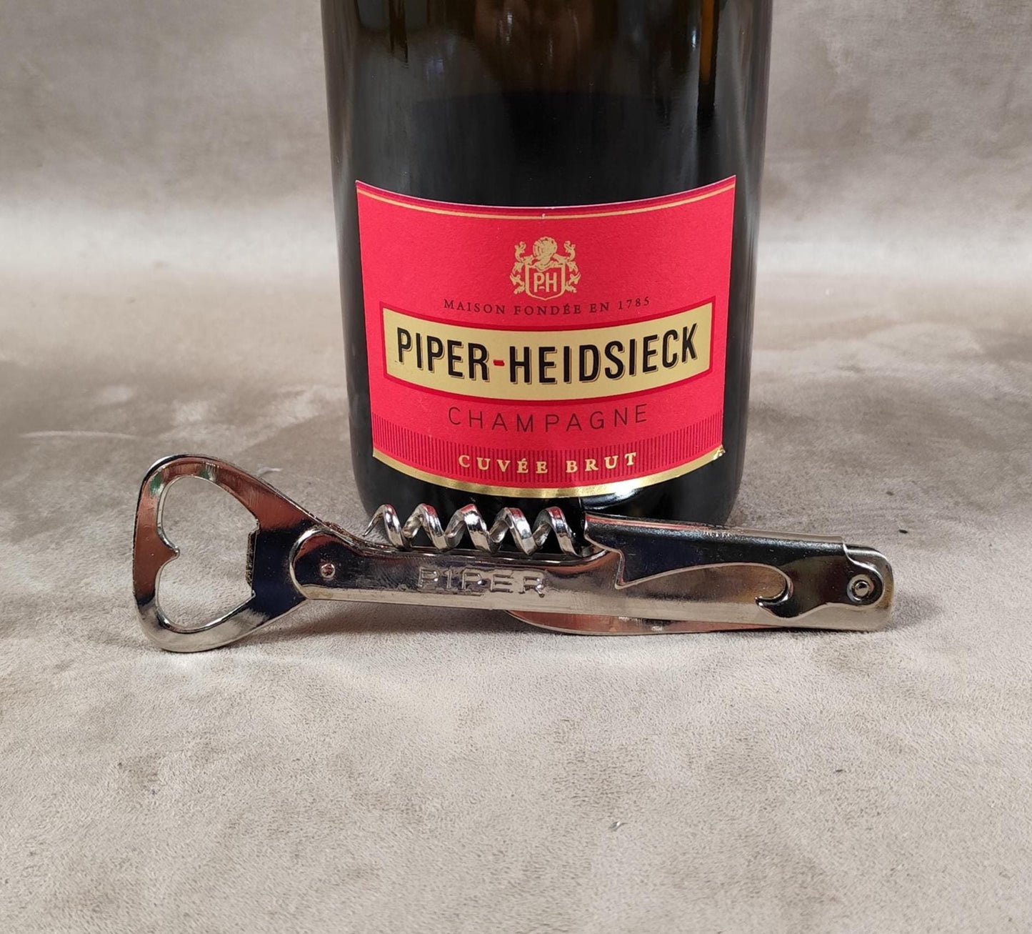 Décapsuleur, Tire-bouchon Champagne Piper-Heidsieck en acier Made in France Vintage 1980