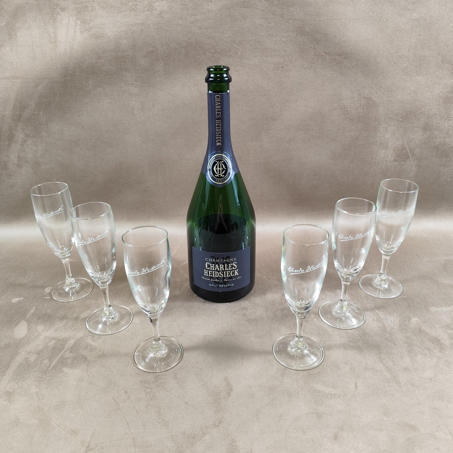 Lot de 6 flutes à champagne Charles Heidsieck Made in France Vintage 1980