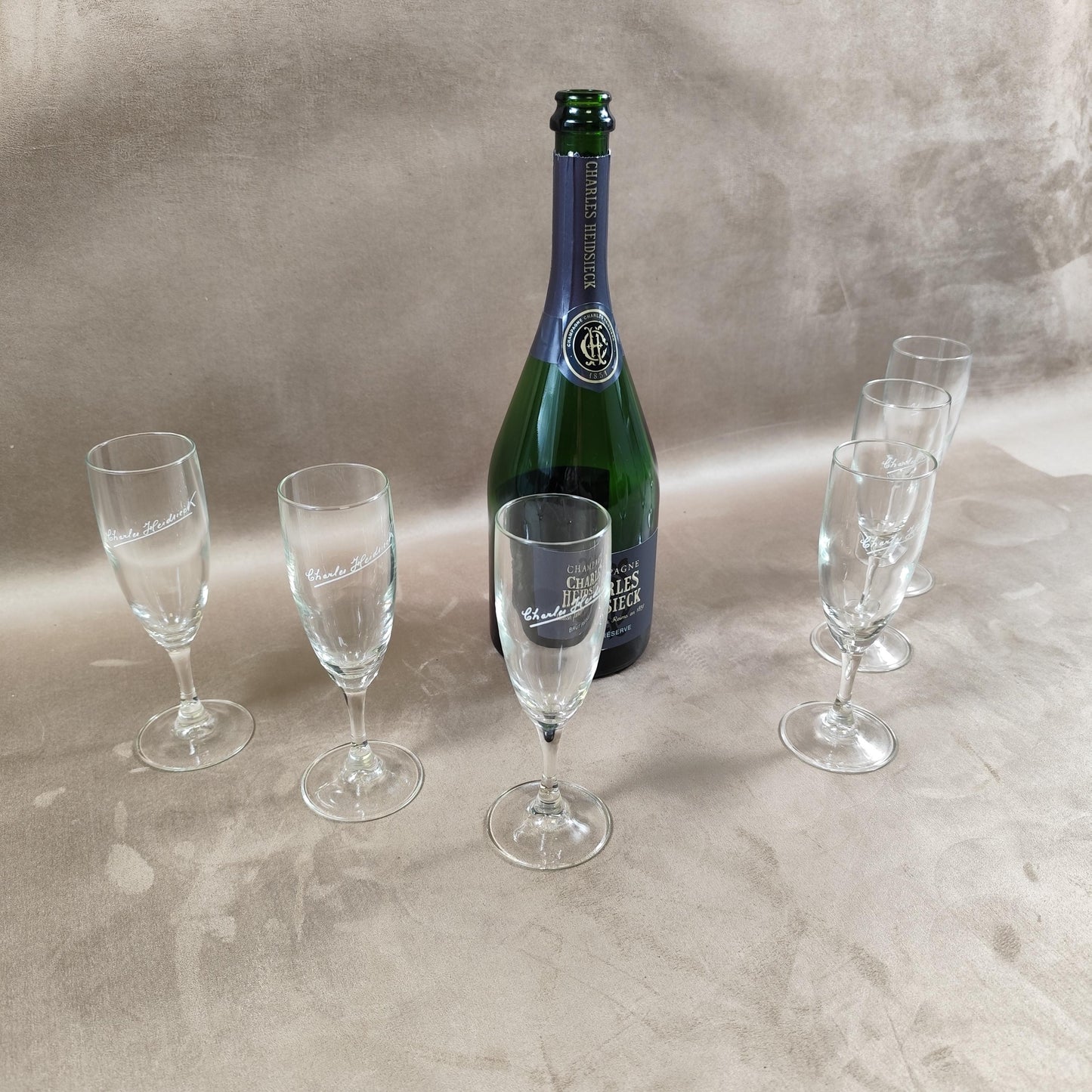 Lot de 6 flutes à champagne Charles Heidsieck Made in France Vintage 1980