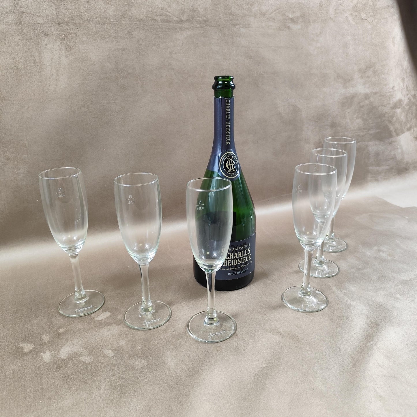 Lot de 6 flutes à champagne Charles Heidsieck Made in France Vintage 1980