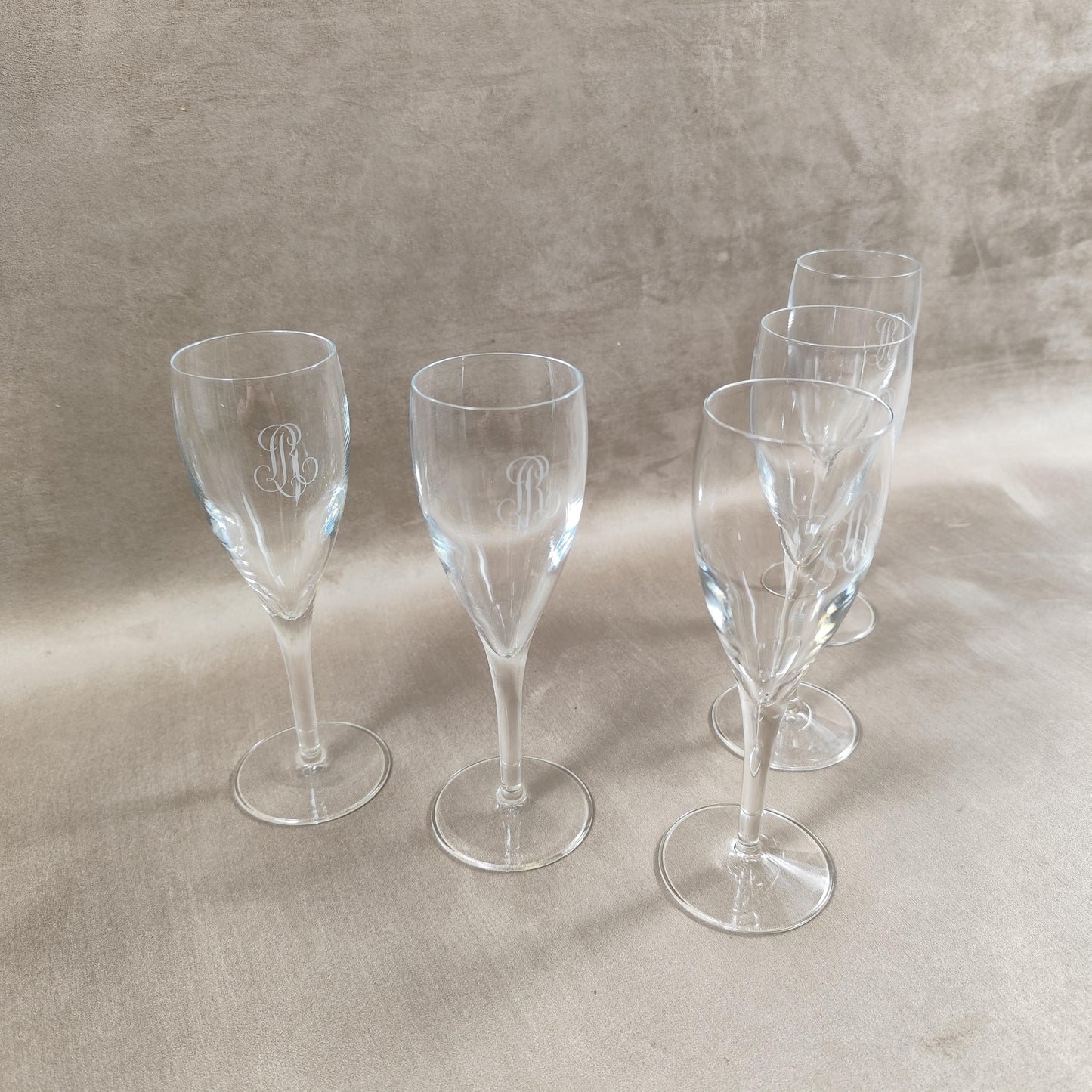 Lot de 5 flutes en cristal Champagne Louis Roederer Reims Made in France Vintage 1980