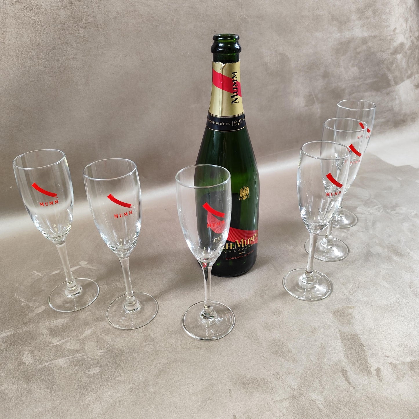 Lot de 6 flutes à champagne MUMM Made in France Vintage 1980