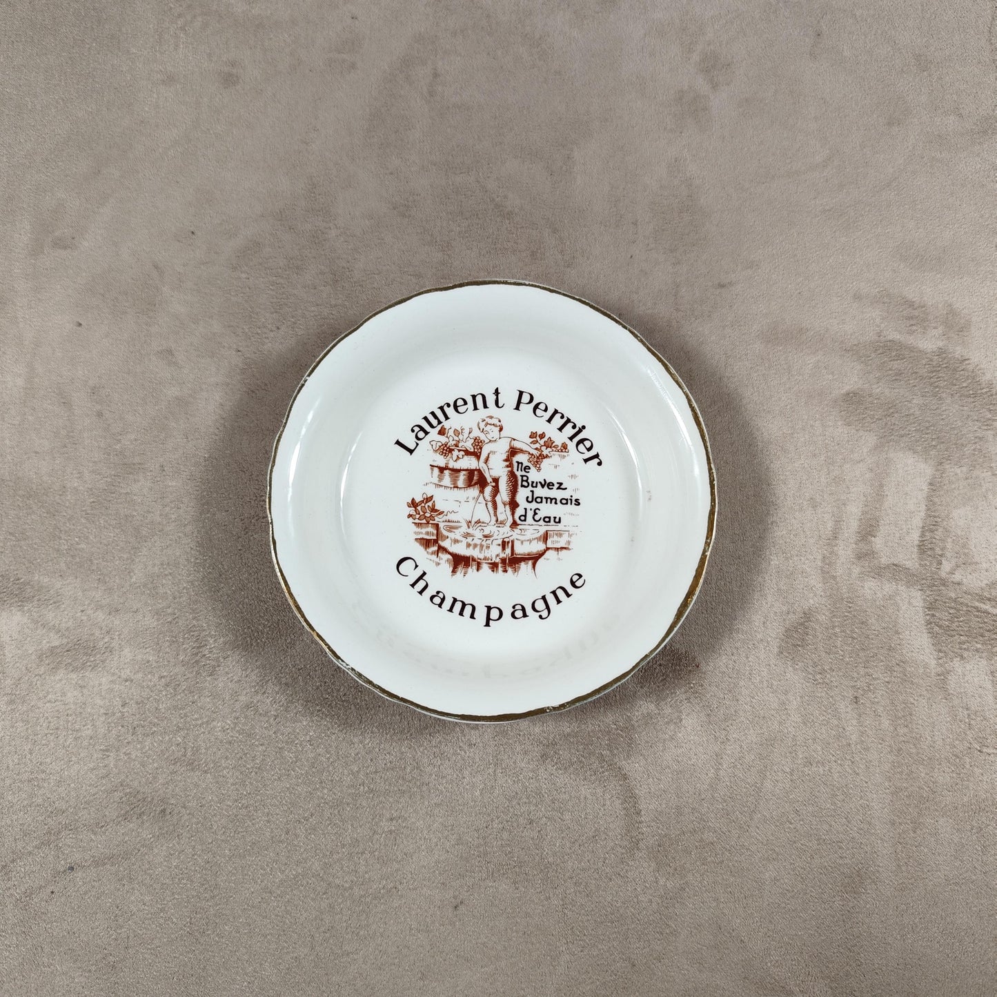Cendrier vide-poche publicitaire Champagne Laurent-Perrier en faïence Moulin des Loups Made in France Vintage 1970