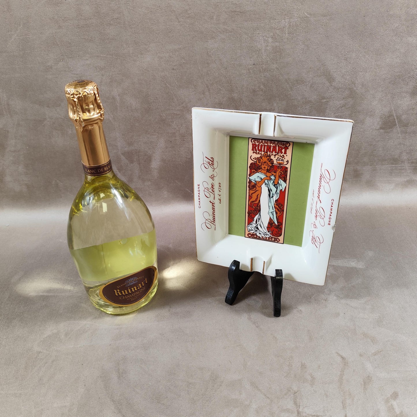 RARE Cendrier Publicitaire Champagne Ruinart faience d'art PORCERAM St Zacharie Made in France Vintage 1950