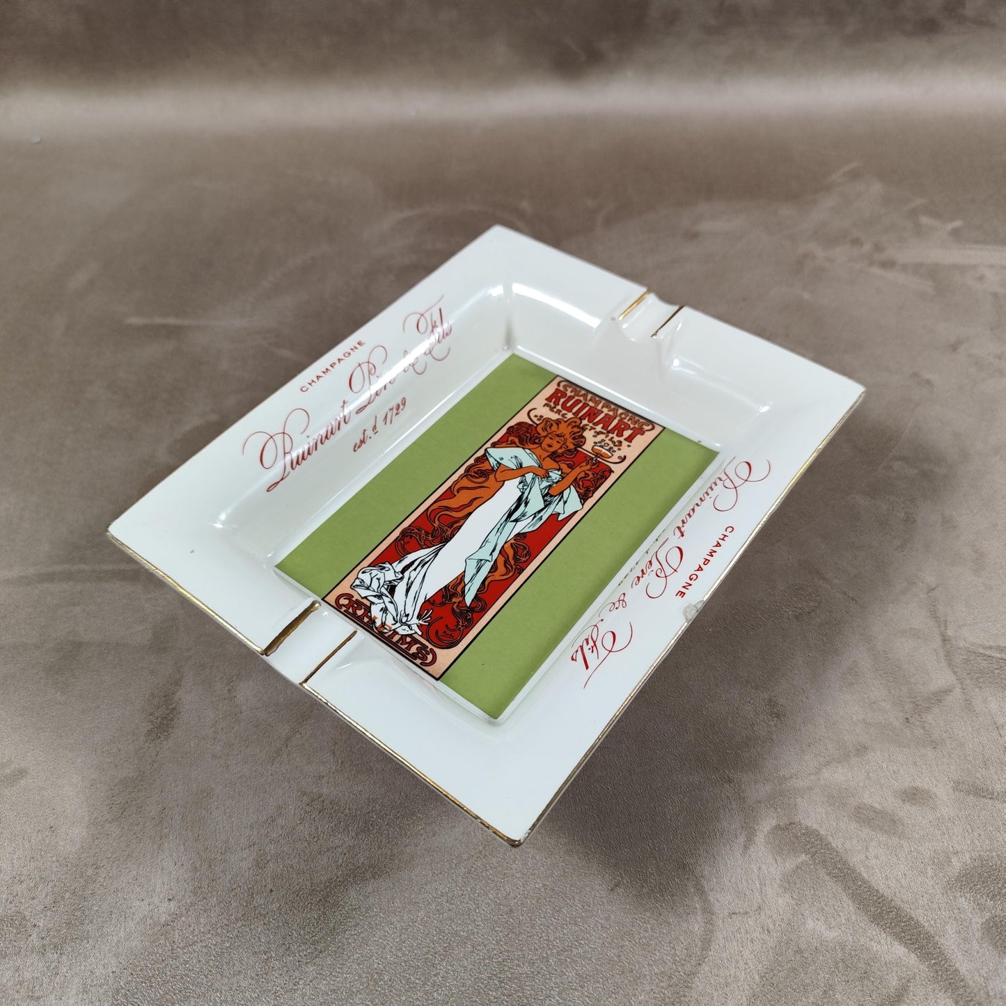 RARE Cendrier Publicitaire Champagne Ruinart faience d'art PORCERAM St Zacharie Made in France Vintage 1950