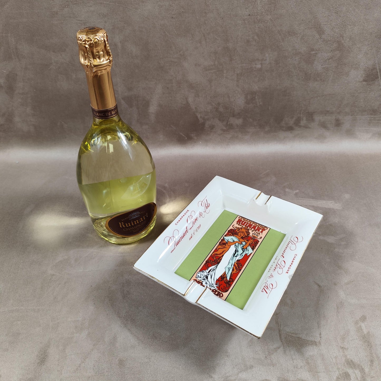 RARE Cendrier Publicitaire Champagne Ruinart faience d'art PORCERAM St Zacharie Made in France Vintage 1950