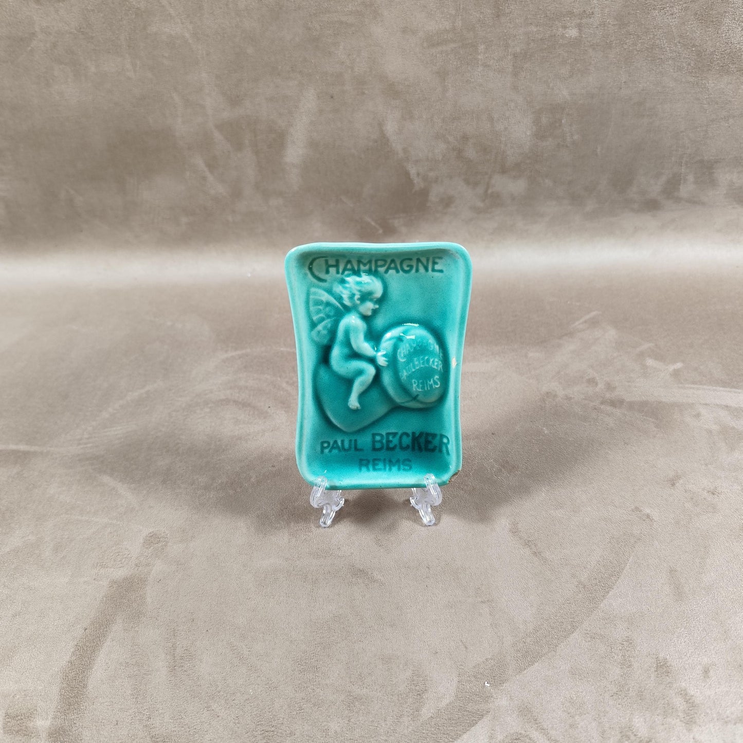 Cendrier publicitaire Champagne Paul Becker en faience Made in France Vintage 1900