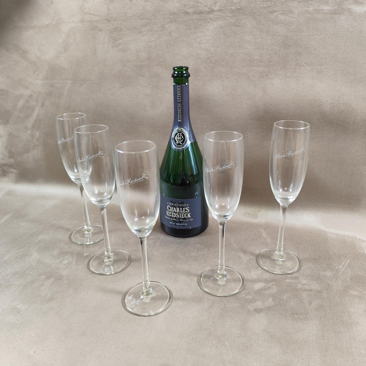 Lot de 5 flutes à champagne Charles Heidsieck Made in France Vintage 1980