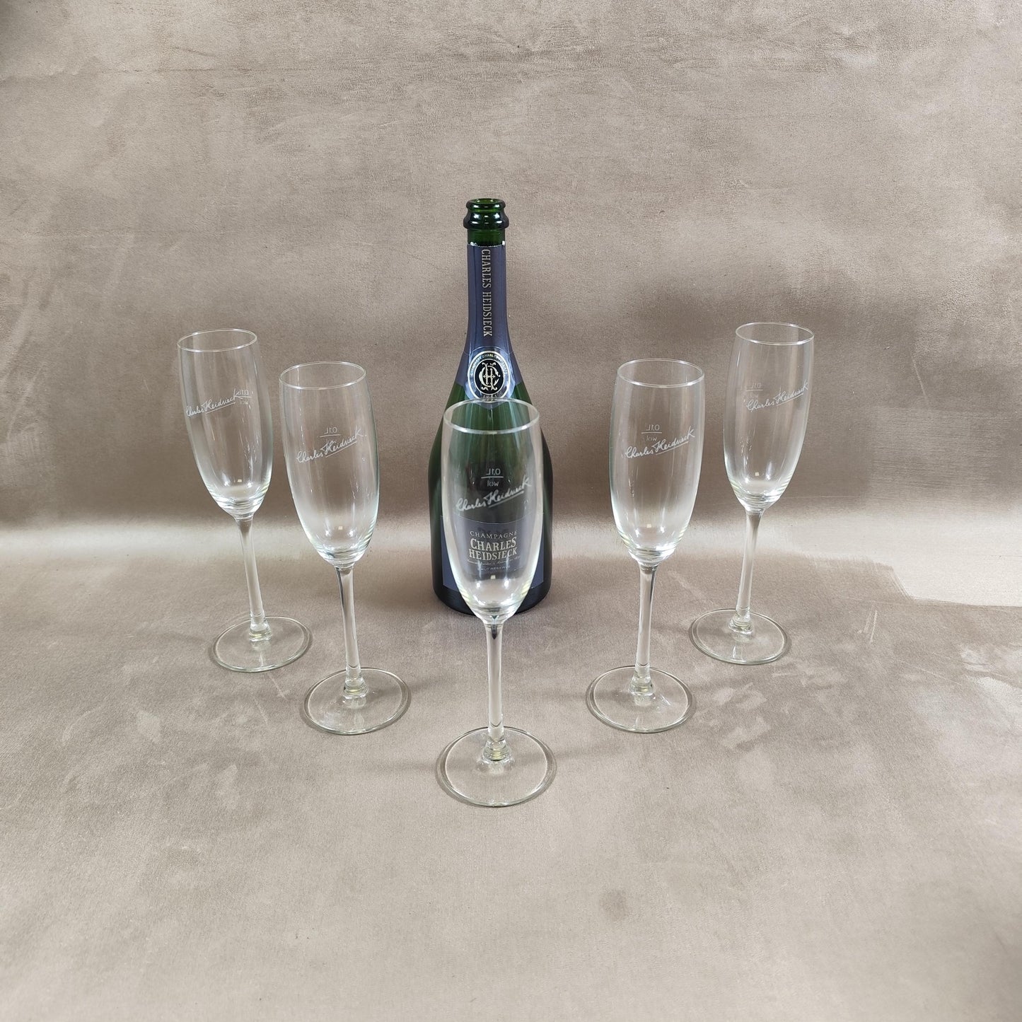 Lot de 5 flutes à champagne Charles Heidsieck Made in France Vintage 1980