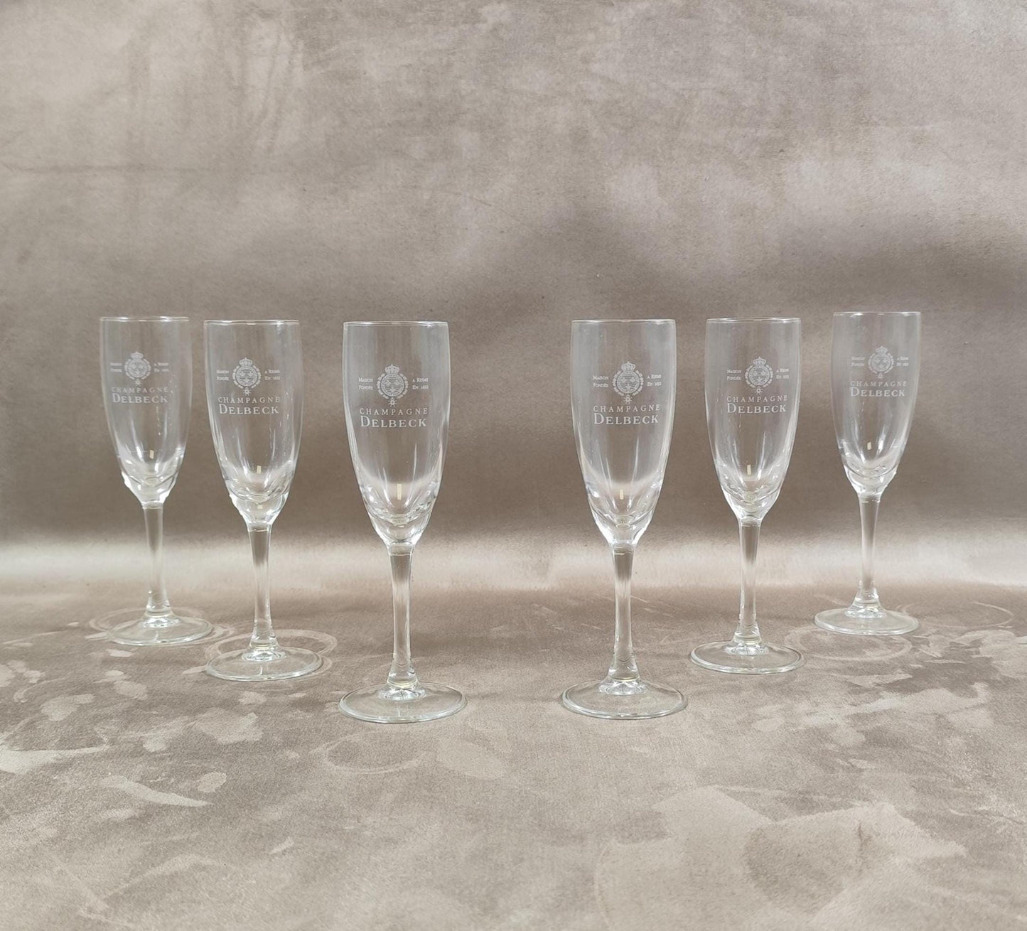 Lot 6 Flûtes à Champagne en Cristal Champagne Delbeck Made in France Vintage 1960