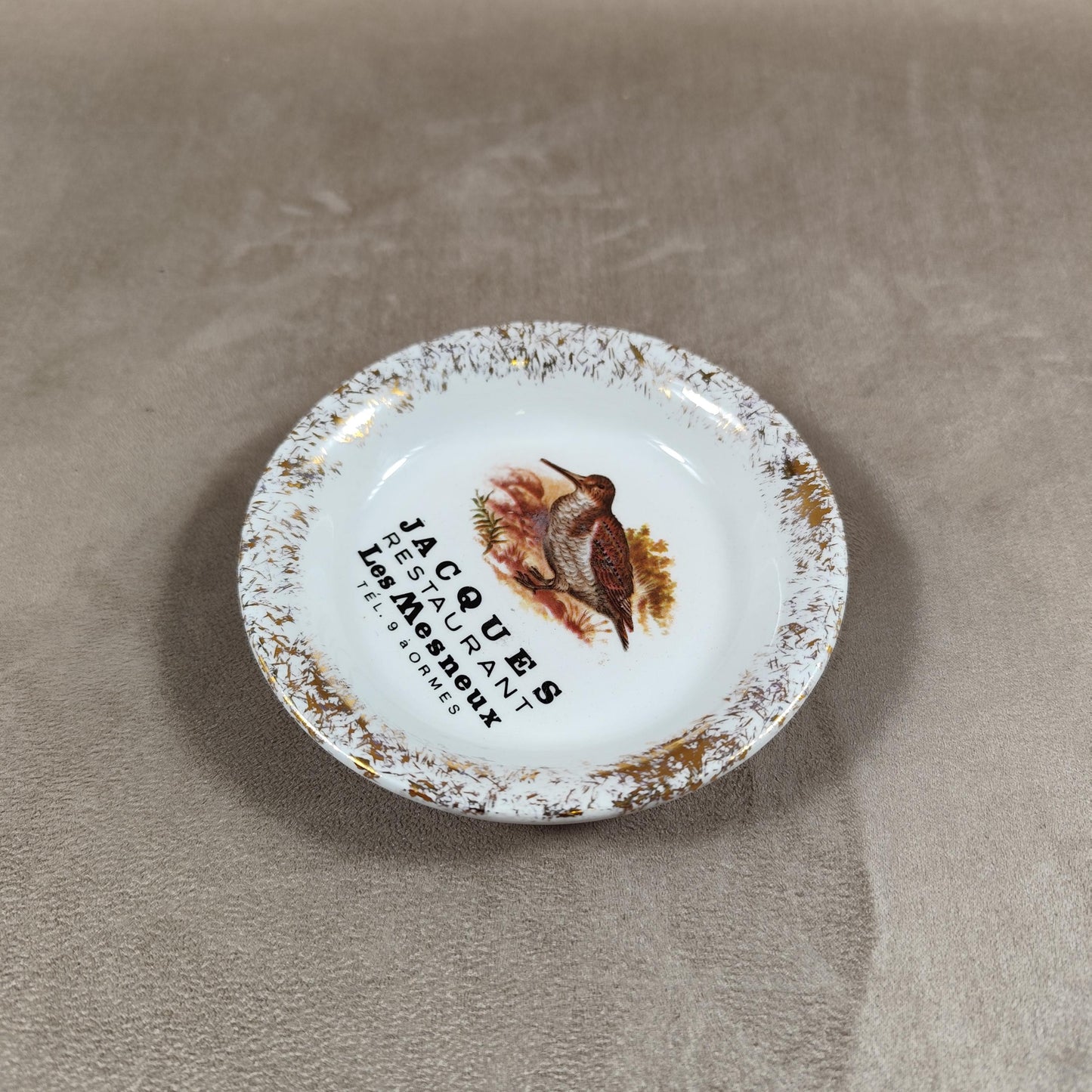 Cendrier Publicitaire Restaurant Jacques Les Mesneux en faience de Villenauxe Made in France Vintage 1970
