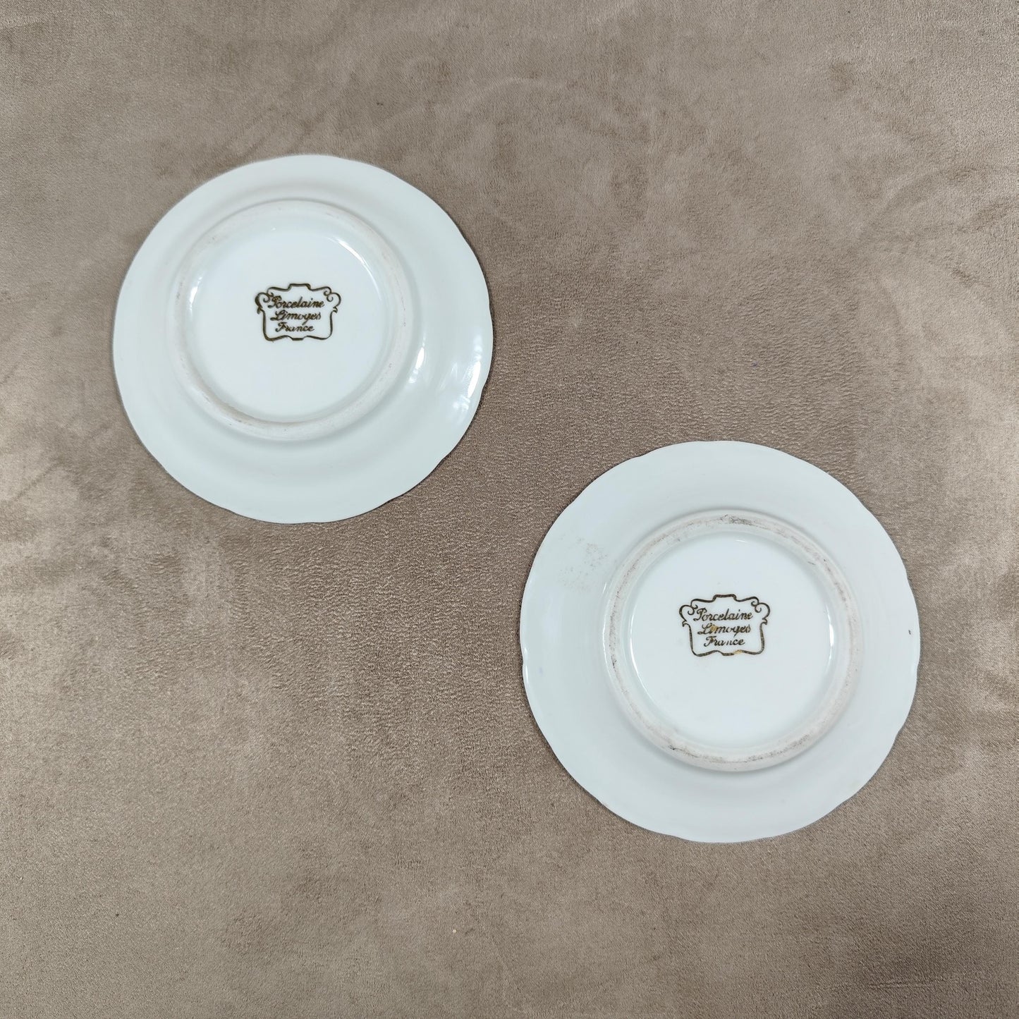 Lot de 2 Cendriers en Porcelaine de Limoges Voitures Pepe Waverley, Fiat Made in France Vintage 1970