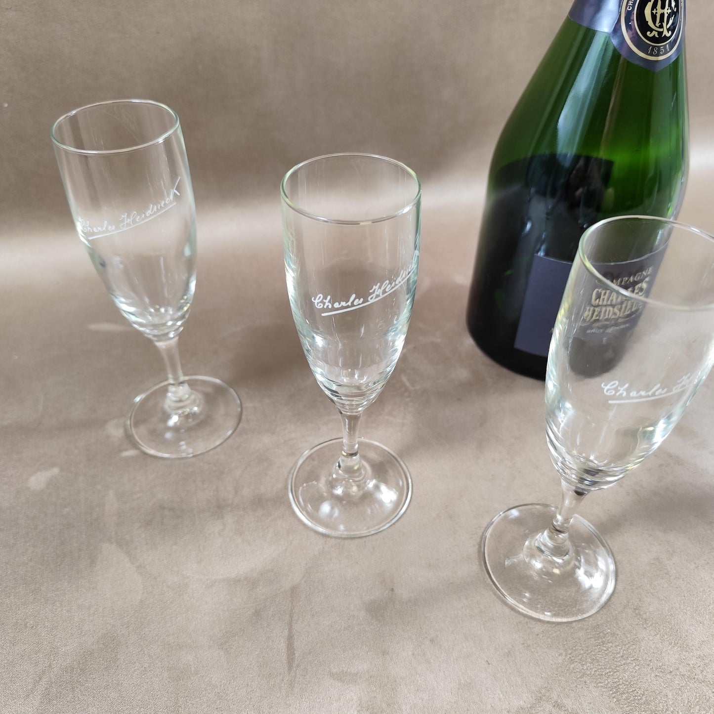 Lot de 6 flutes à champagne Charles Heidsieck Made in France Vintage 1980