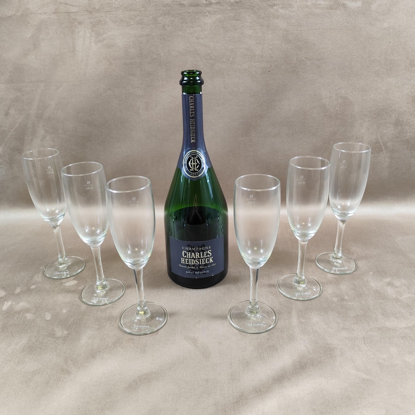 Lot de 6 flutes à champagne Charles Heidsieck Made in France Vintage 1980