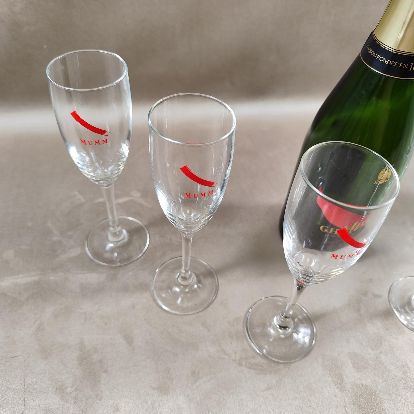 Lot de 6 flutes à champagne MUMM Made in France Vintage 1980