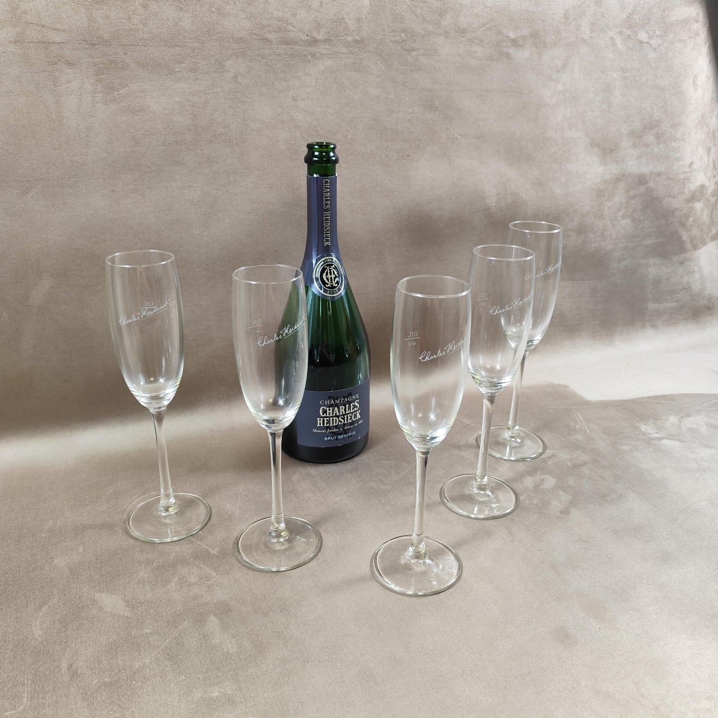 Lot de 5 flutes à champagne Charles Heidsieck Made in France Vintage 1980