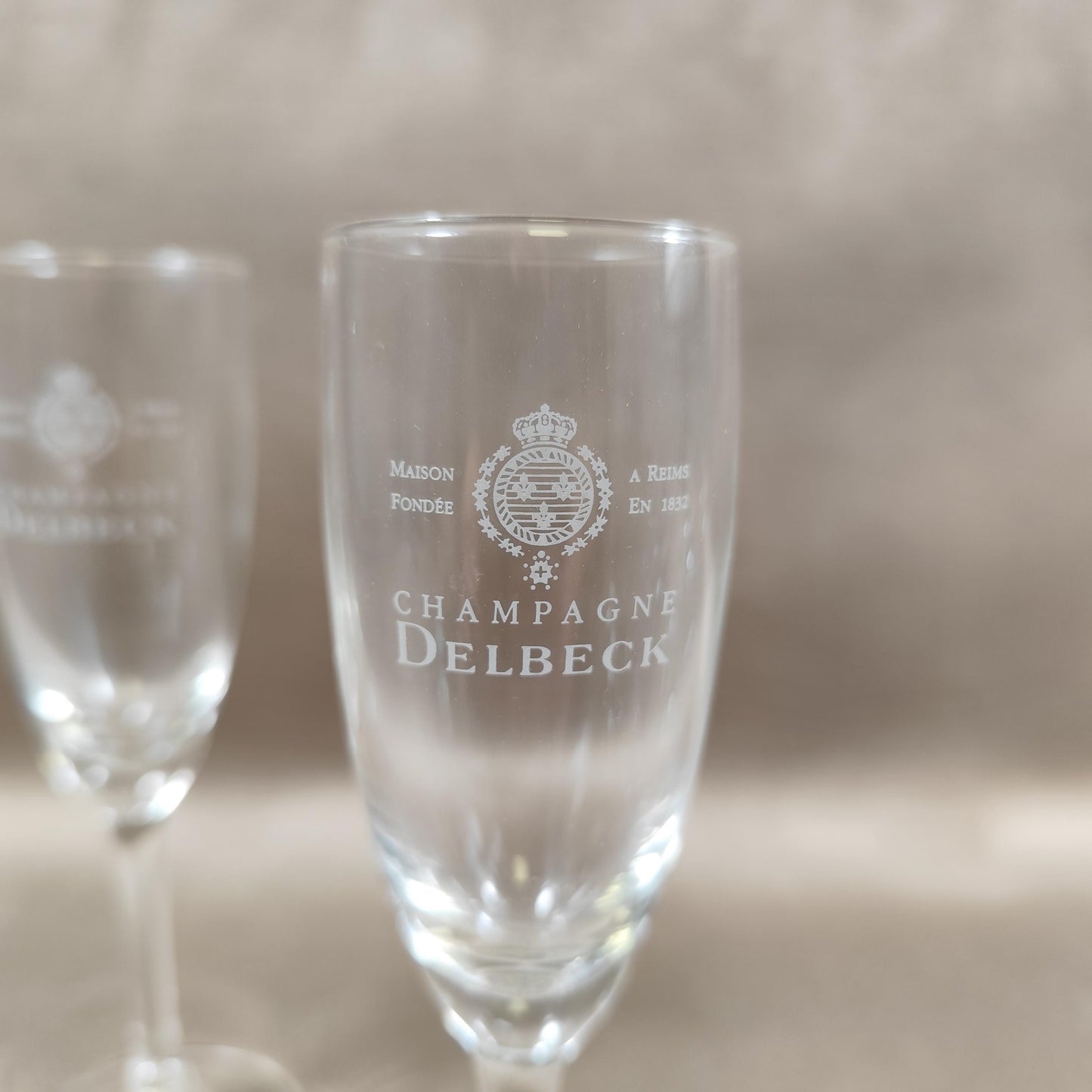Lot 6 Flûtes à Champagne en Cristal Champagne Delbeck Made in France Vintage 1960