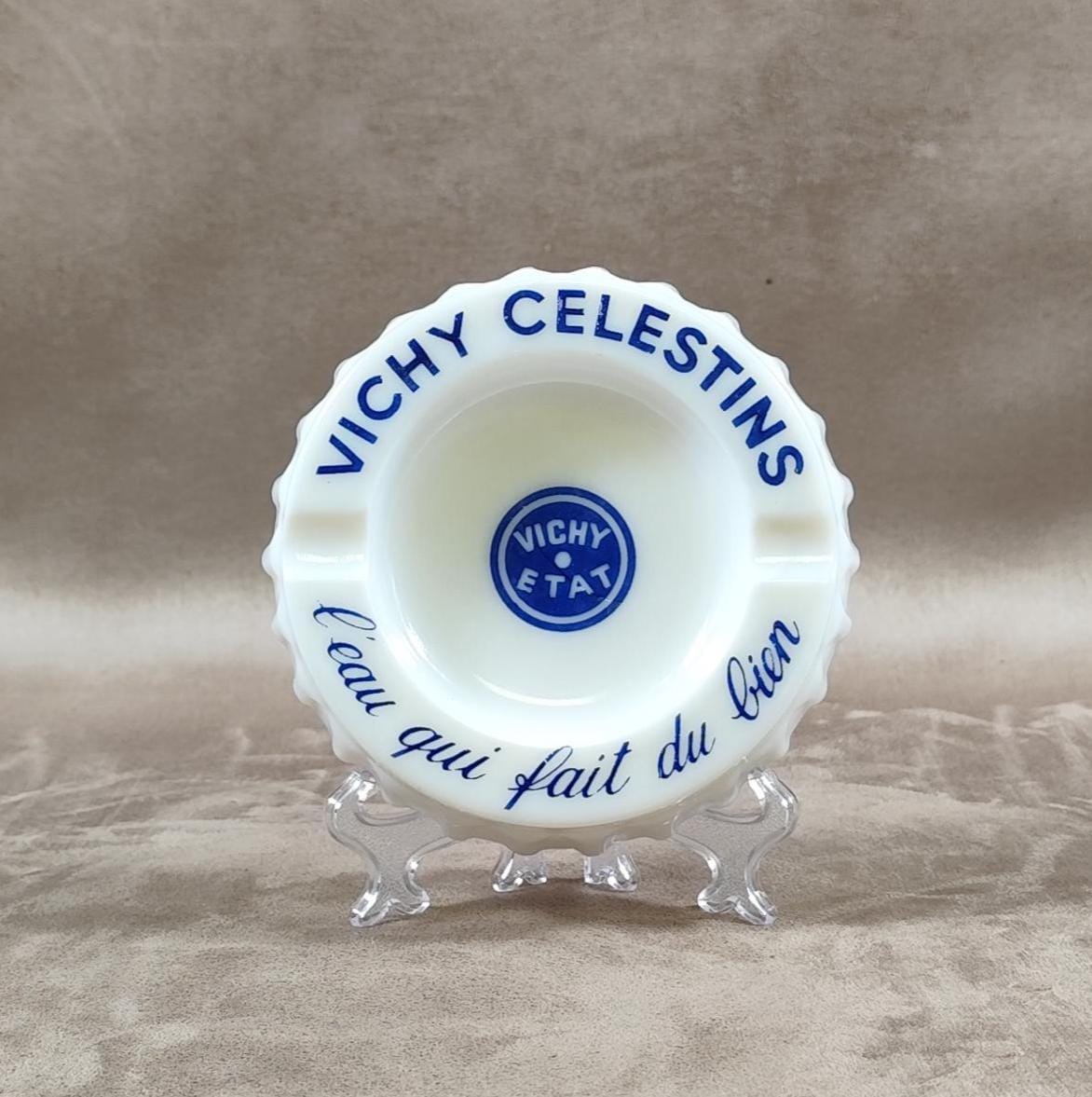 Cendrier Publicitaire Vichy Celestins en verre Made in France Vintage 1980