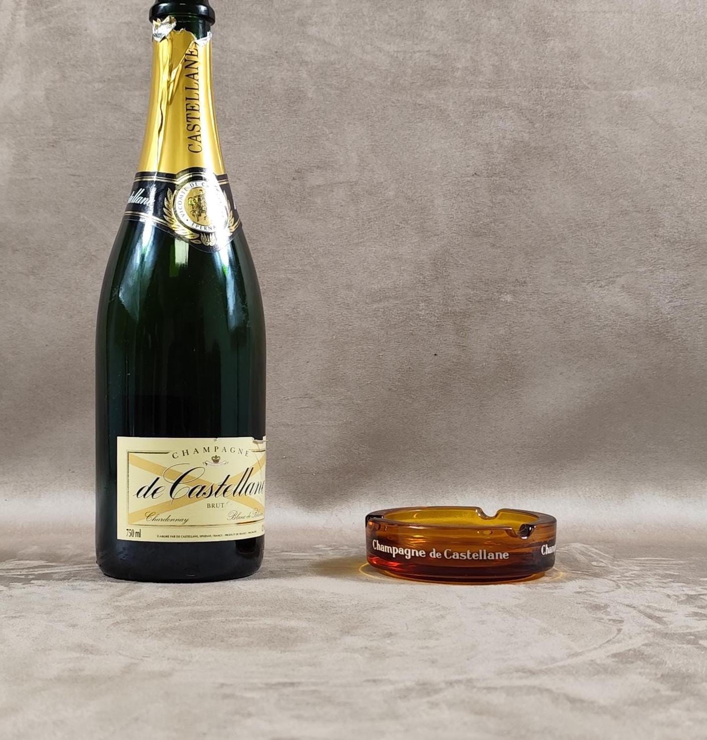 Cendrier Publicitaire Champagne De Castelanne en verre Made in France Vintage 1970