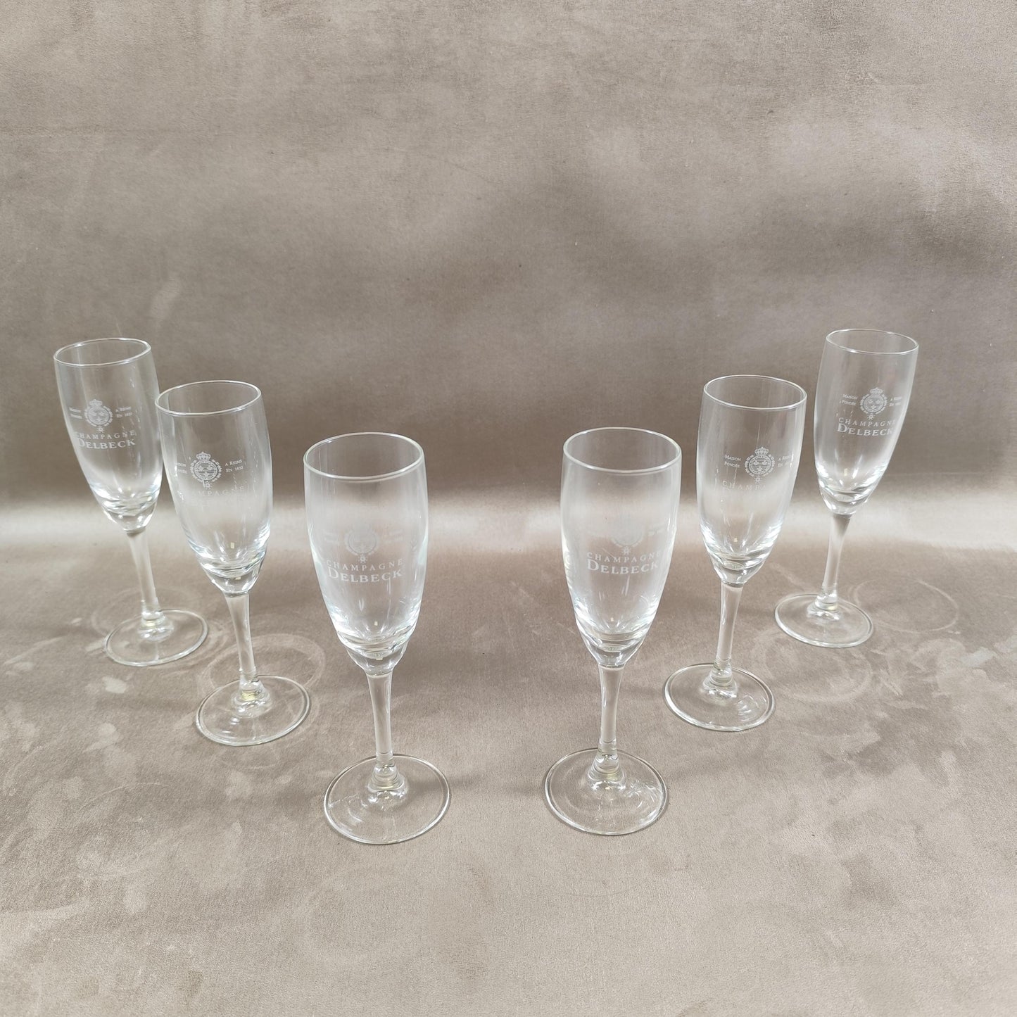 Lot 6 Flûtes à Champagne en Cristal Champagne Delbeck Made in France Vintage 1960